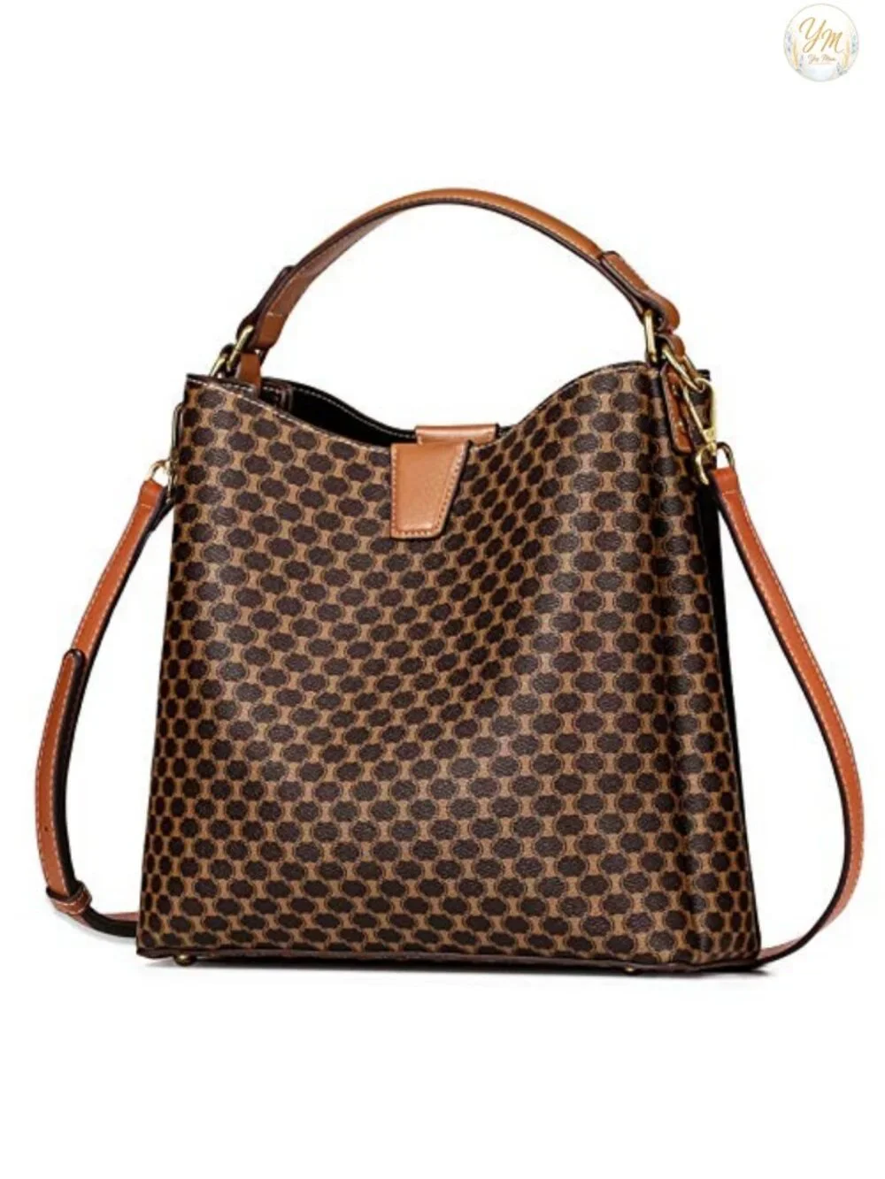 Vintage Faux Leather Satchel Handbag with Top Handle and Detachable Straps